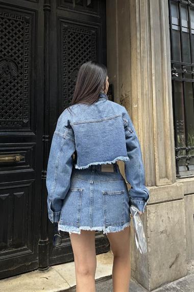 Taşlı Mini Kot Etek