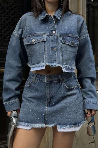 Taşlı Mini Kot Etek