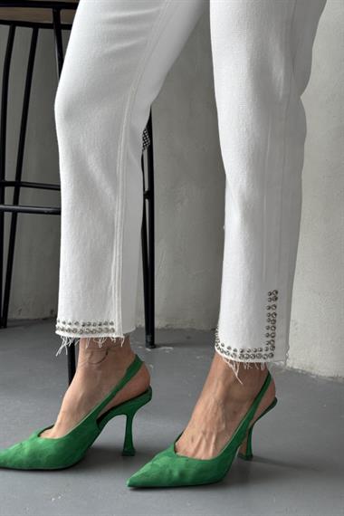 Taşlı Mom Fit Kot Pantolon