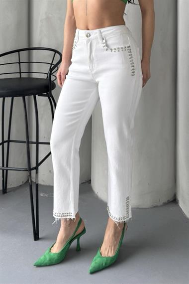 Taşlı Mom Fit Kot Pantolon