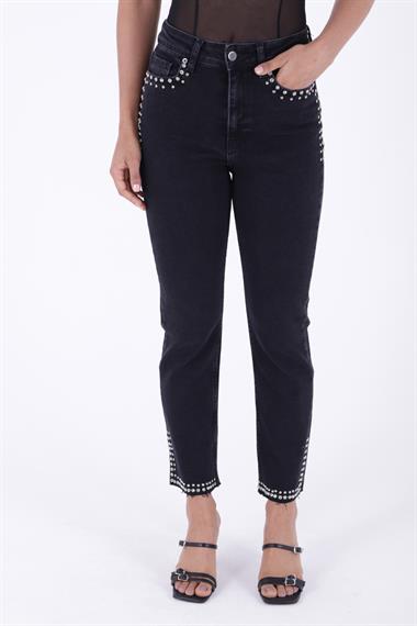 Taşlı Mom Fit Kot Pantolon