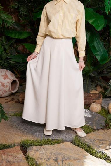 Volanlı Uzun Keten Etek