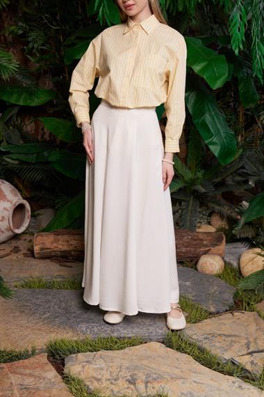 Volanlı Uzun Keten Etek