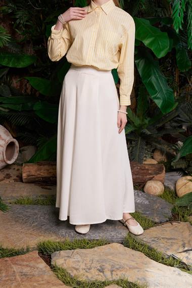 Volanlı Uzun Keten Etek