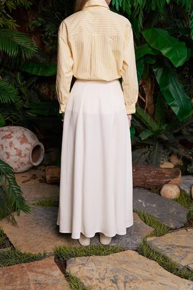 Volanlı Uzun Keten Etek