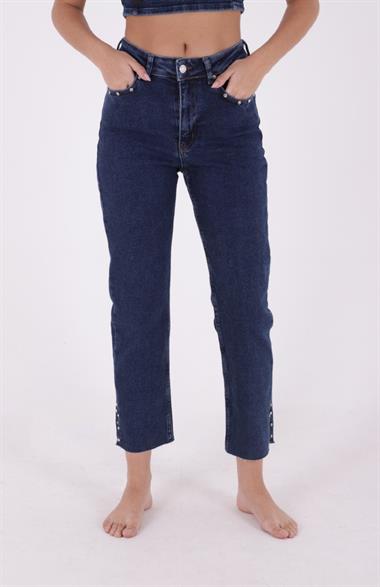 Yanı Yırtmaçlı Flare Paça Mom Kot Pantolon