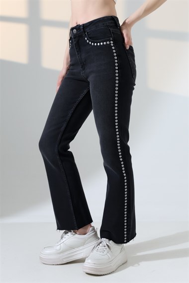 Zımba Taşlı İspanyol Mom Fit Kot Pantolon 7192