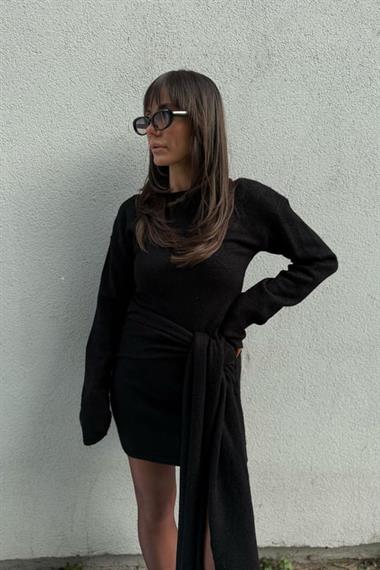 Bağlamalı Etek Detay Triko Elbise