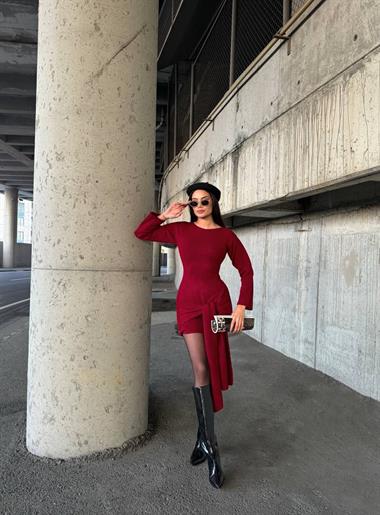 Bağlamalı Etek Detay Triko Elbise