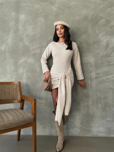 Bağlamalı Etek Detay Triko Elbise