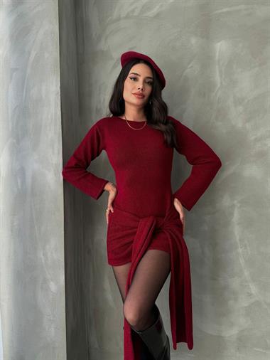 Bağlamalı Etek Detay Triko Elbise