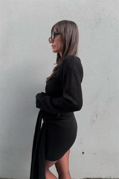 Bağlamalı Etek Detay Triko Elbise