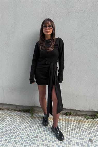 Bağlamalı Etek Detay Triko Elbise