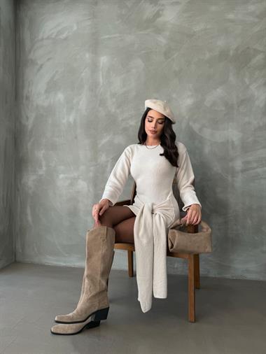 Bağlamalı Etek Detay Triko Elbise