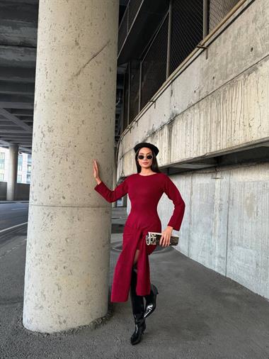 Bağlamalı Etek Detay Triko Elbise