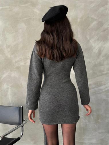 Bağlamalı Etek Detay Triko Elbise