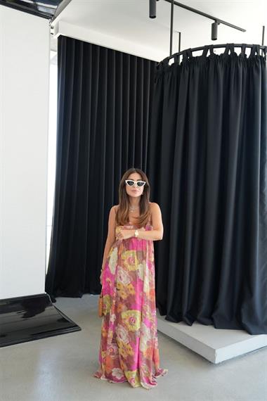 Çiçekli Print Askılı Elbise