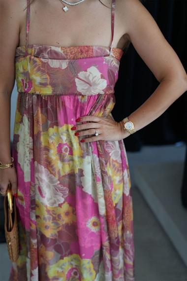 Çiçekli Print Askılı Elbise