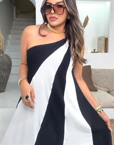 Çift Renkli Tek Omuz Elbise