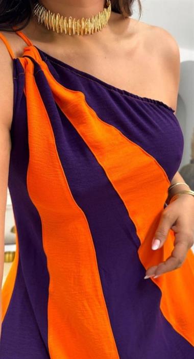 Çift Renkli Tek Omuz Elbise