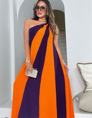 Çift Renkli Tek Omuz Elbise