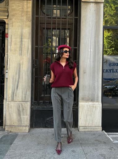 Fermuarlı Yaka Triko Süveter