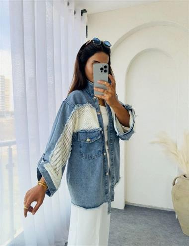 Mesh Detail Denim Jacket