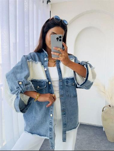 Mesh Detail Denim Jacket