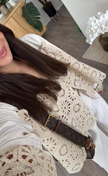 Ham Keten Dantel Detaylı Gömlek Pallazo Takım