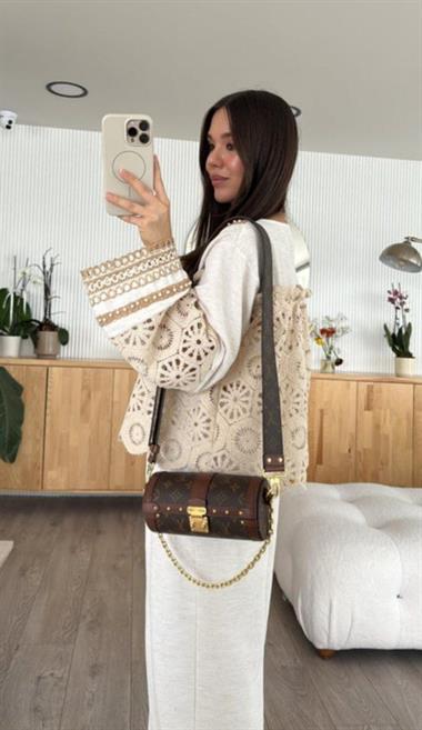 Ham Keten Dantel Detaylı Gömlek Pallazo Takım