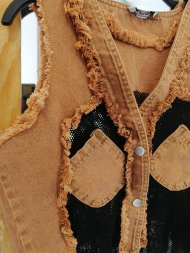 Womens Pocket Mesh Detailed Denim Vest
