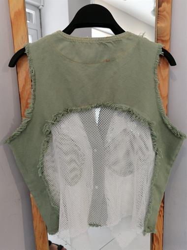 Womens Pocket Mesh Detailed Denim Vest