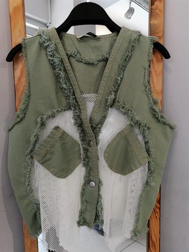 Womens Pocket Mesh Detailed Denim Vest