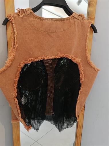 Womens Pocket Mesh Detailed Denim Vest