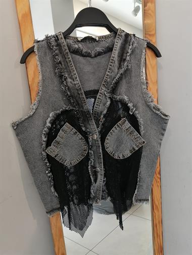 Womens Pocket Mesh Detailed Denim Vest