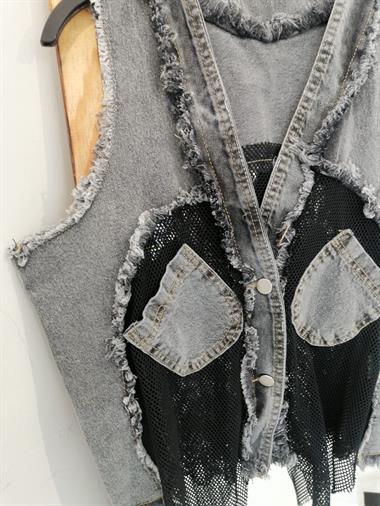 Womens Pocket Mesh Detailed Denim Vest