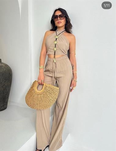 Kendinden Burüşuk Kumaş İkili Takım