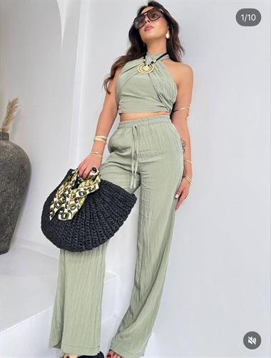 Kendinden Burüşuk Kumaş İkili Takım