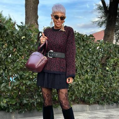 Leopar Desen Sakallı Yumoş Triko Etekli Takım