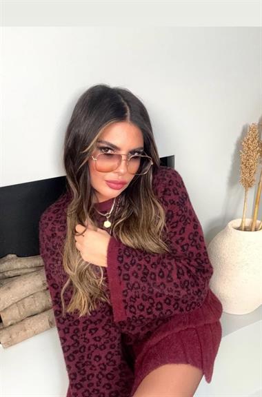 Leopar Desen Sakallı Yumoş Triko Etekli Takım