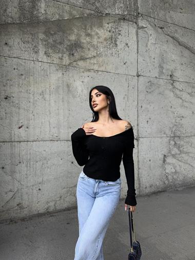 Madonna Collar Zippered Ribbed Sweater