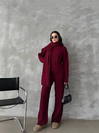 Şal Detay Örgü Desenli Triko Takım