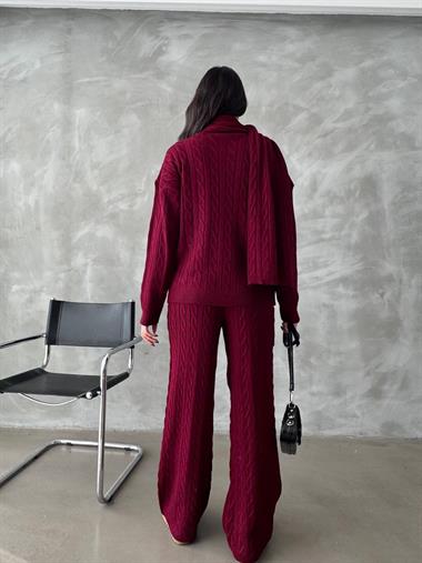 Şal Detay Örgü Desenli Triko Takım