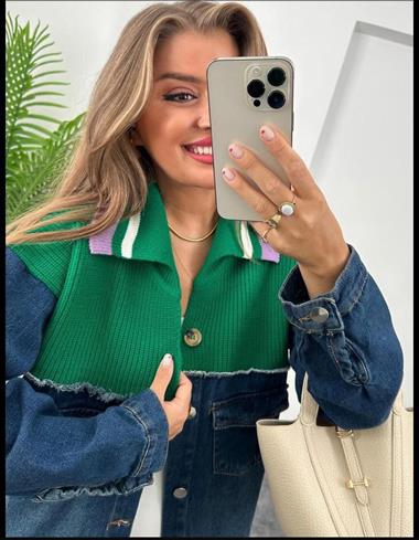 Green Knitwear Design Jean Jacket