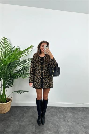Long Cashmere Textured Leopard Cardigan
