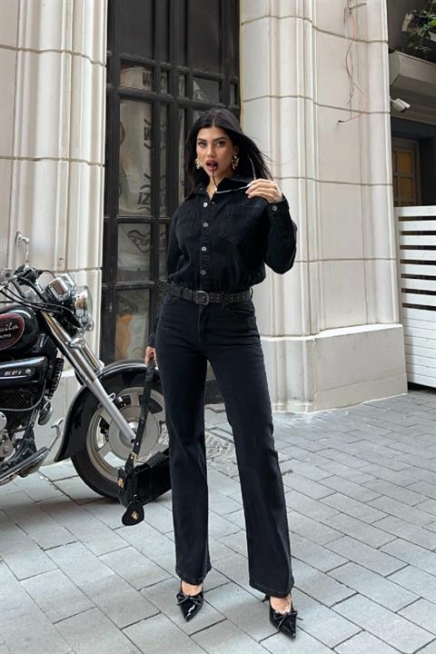 Beli Büzgülü Klasik Kot Tulum