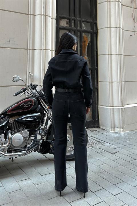 Beli Büzgülü Klasik Kot Tulum