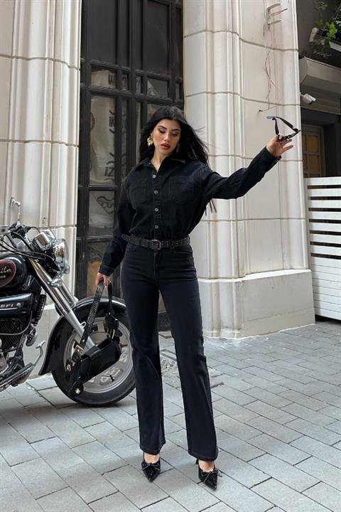 Beli Büzgülü Klasik Kot Tulum