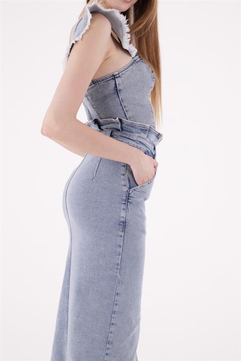 Beli Pileli Önü Düğmeli Aksesuarlı Etek