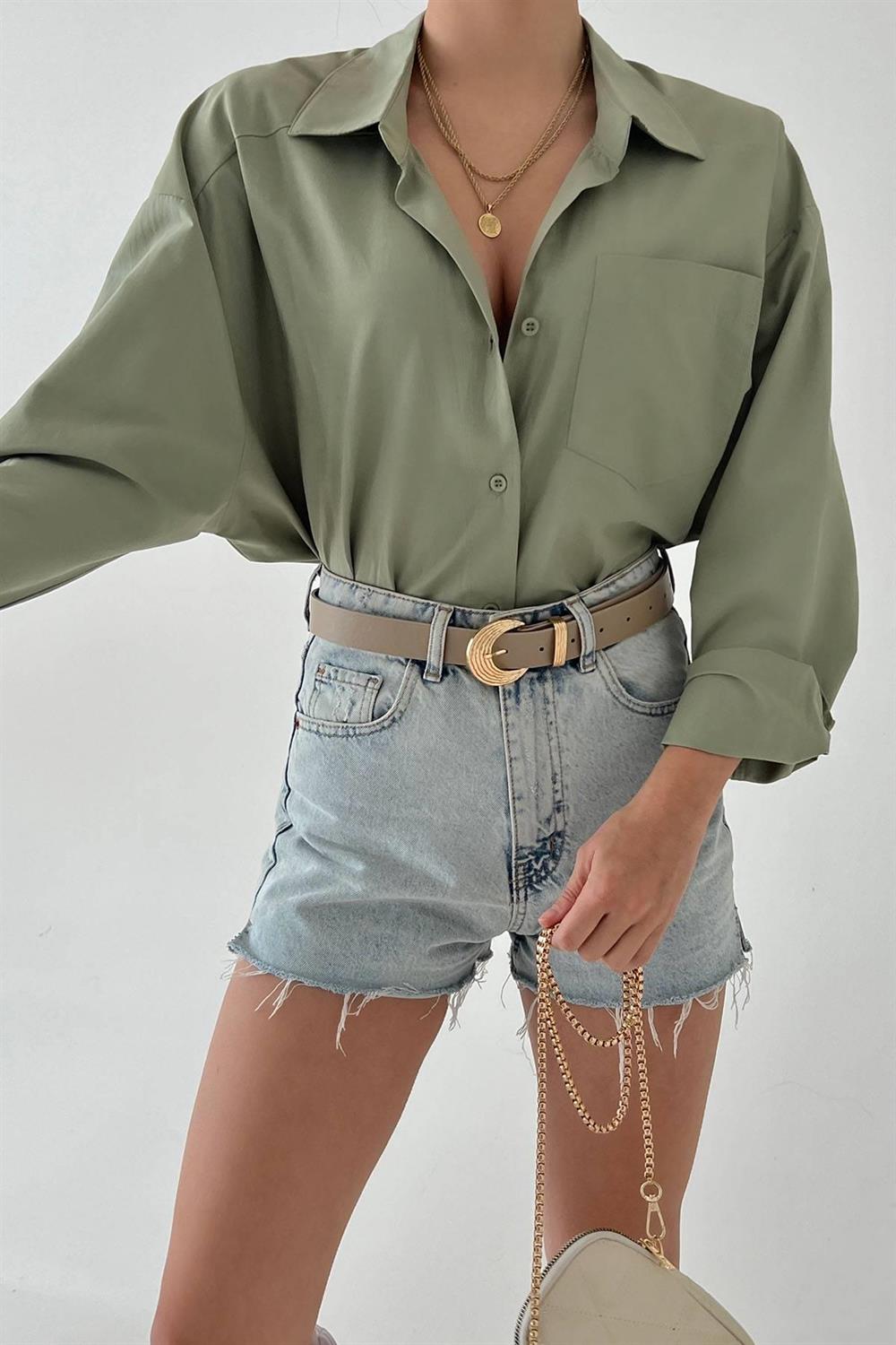 Arka Yırtmaçlı Tek Cepli Gömlek - Haki